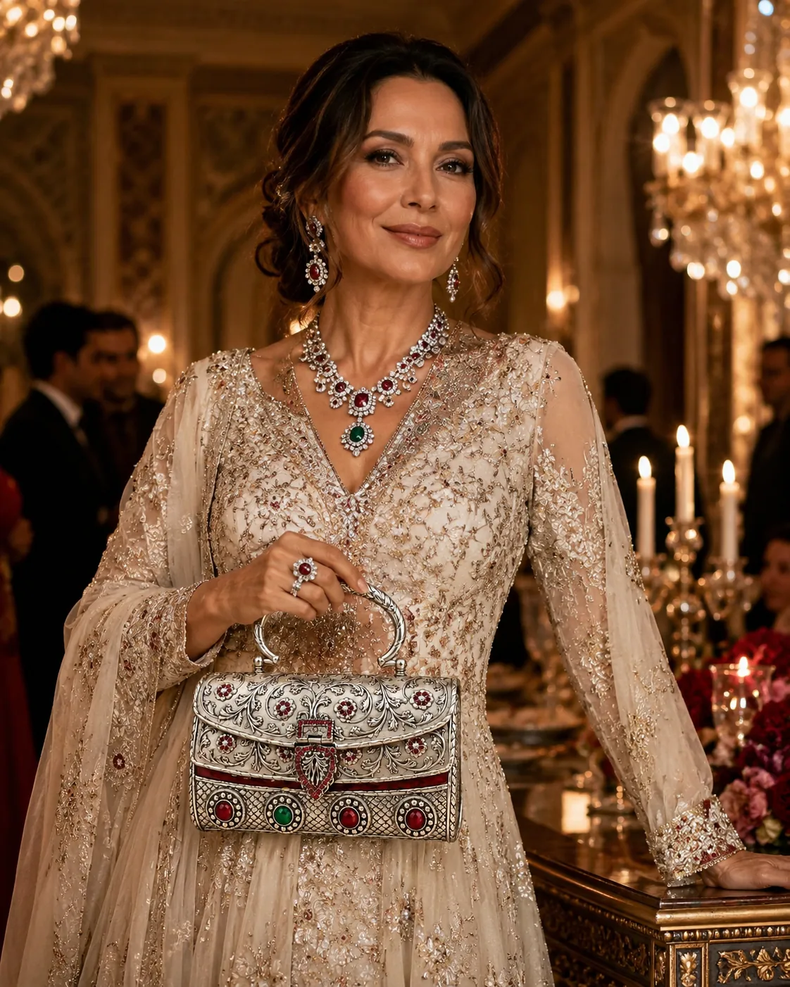 Mother of the bride carrying the Ruby Heritage clutch