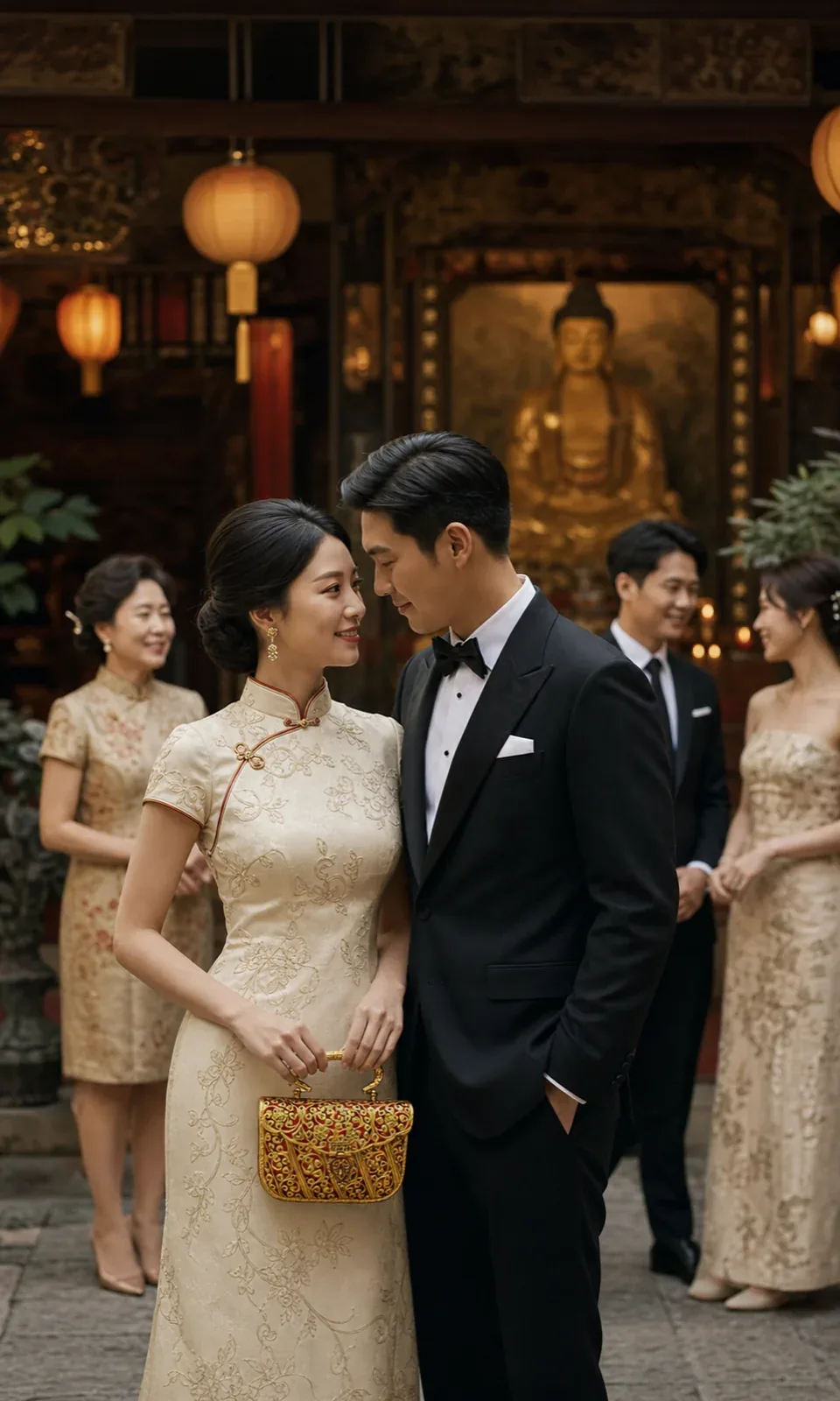 Multicultural wedding portrait with Nayantara M clutch